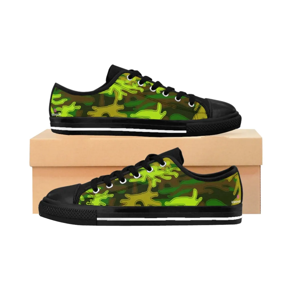 Green Army Camo Women's Sneakers, Army Military Camouflage Printed Fashion Canvas Tennis Shoes
