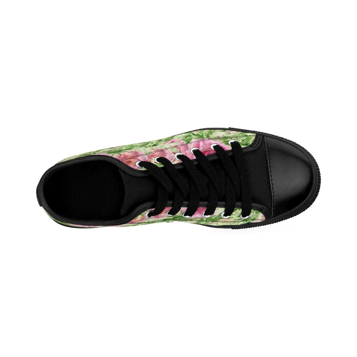 Green Floral Women's Sneakers, Rose Floral Designer Low Top Women's Shoes (US Size: 6-12)