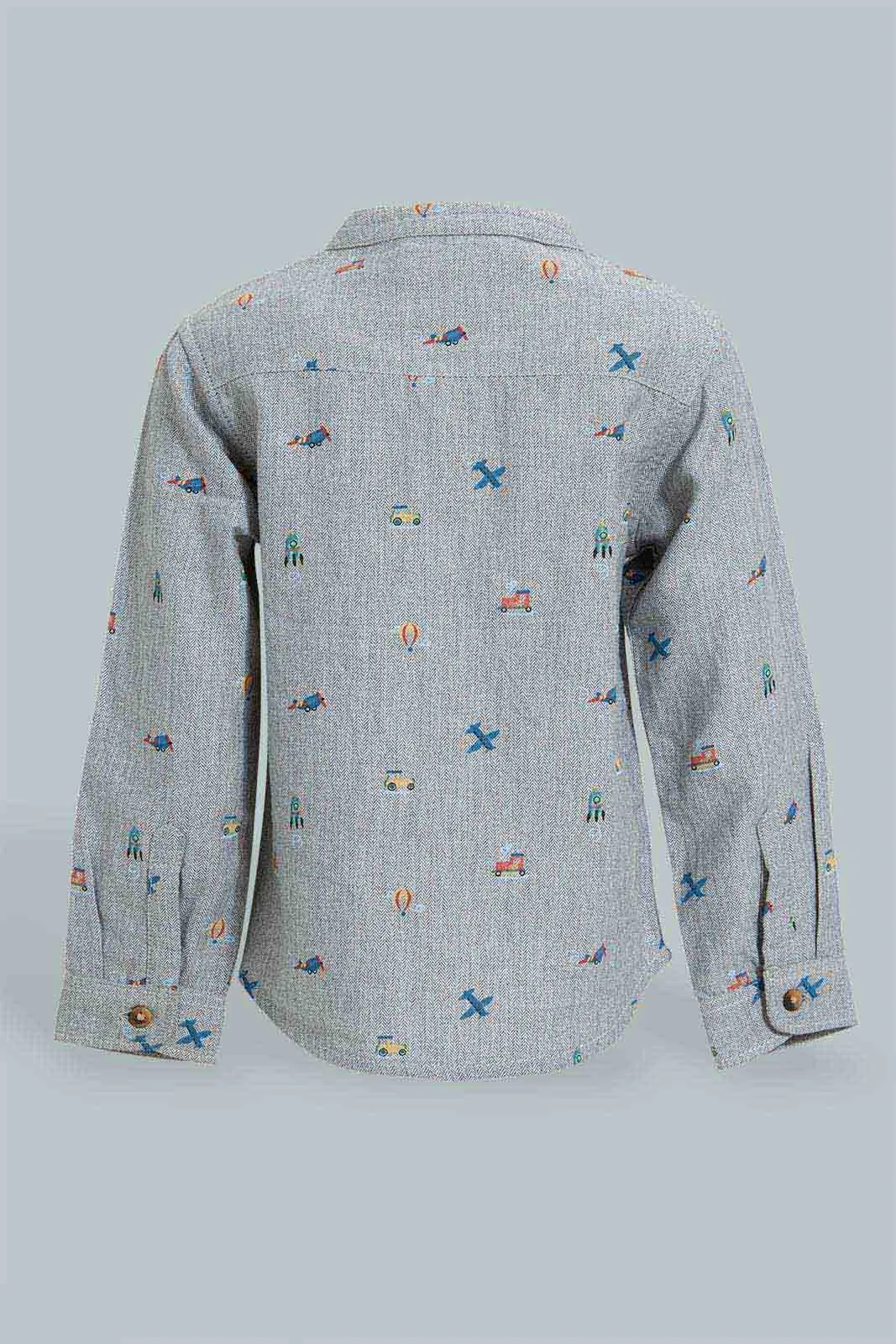 Grey Printed Mandarin Shirt