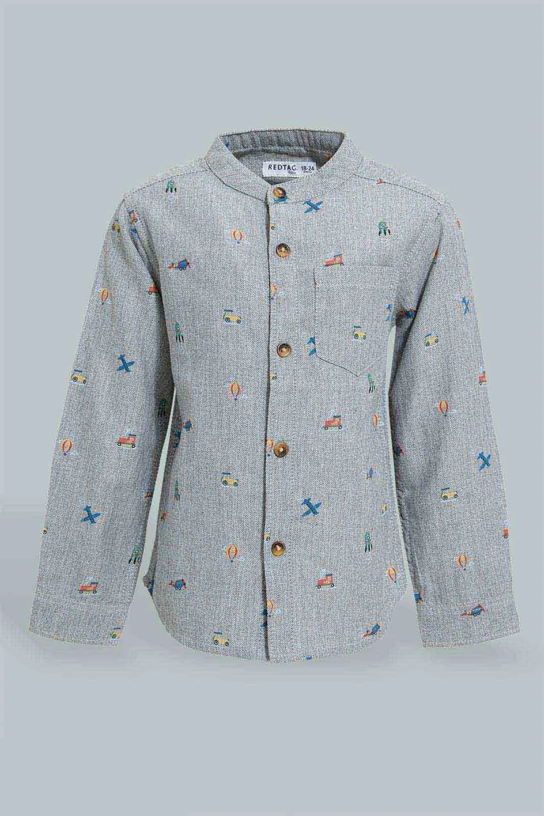 Grey Printed Mandarin Shirt
