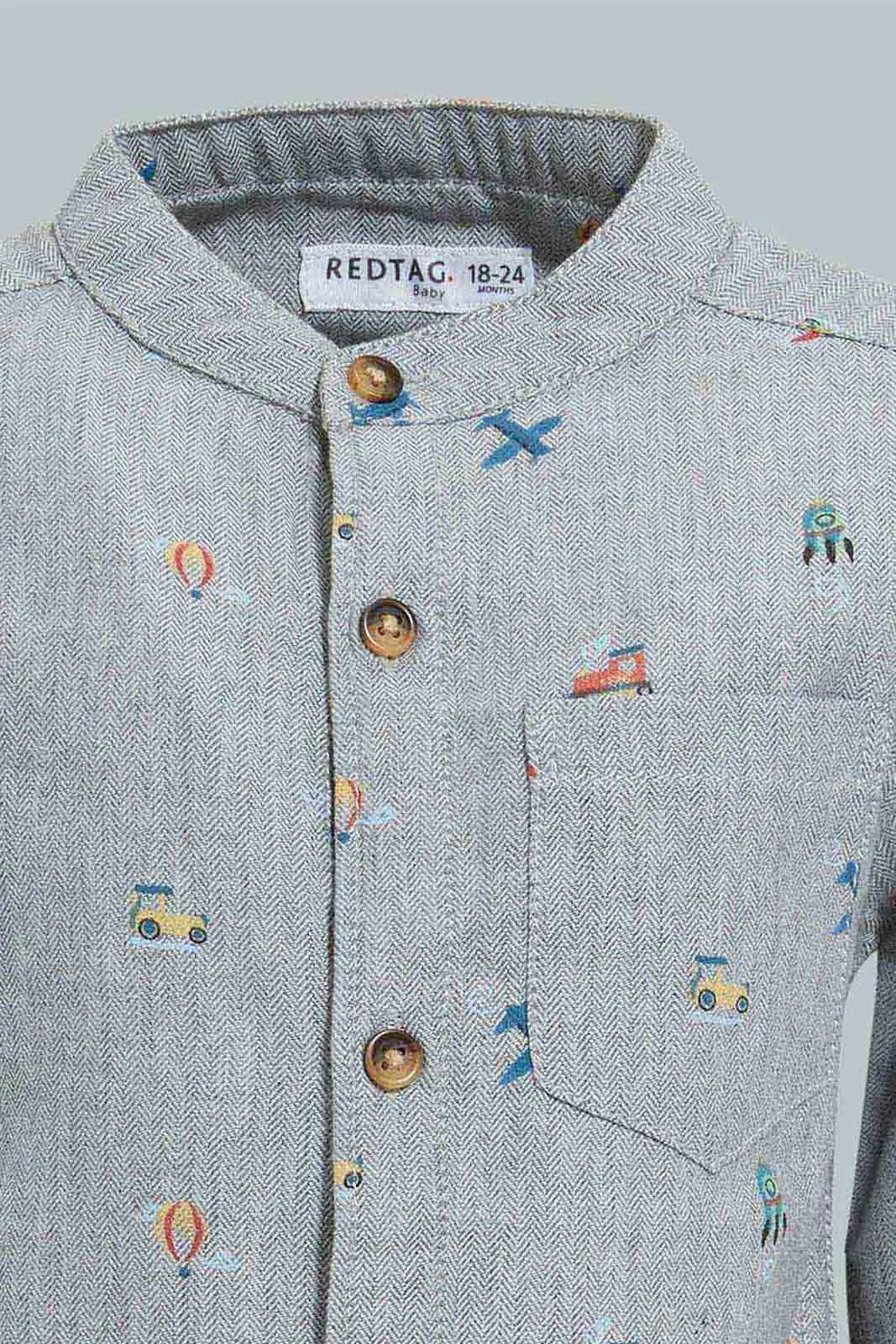 Grey Printed Mandarin Shirt