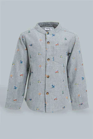 Grey Printed Mandarin Shirt