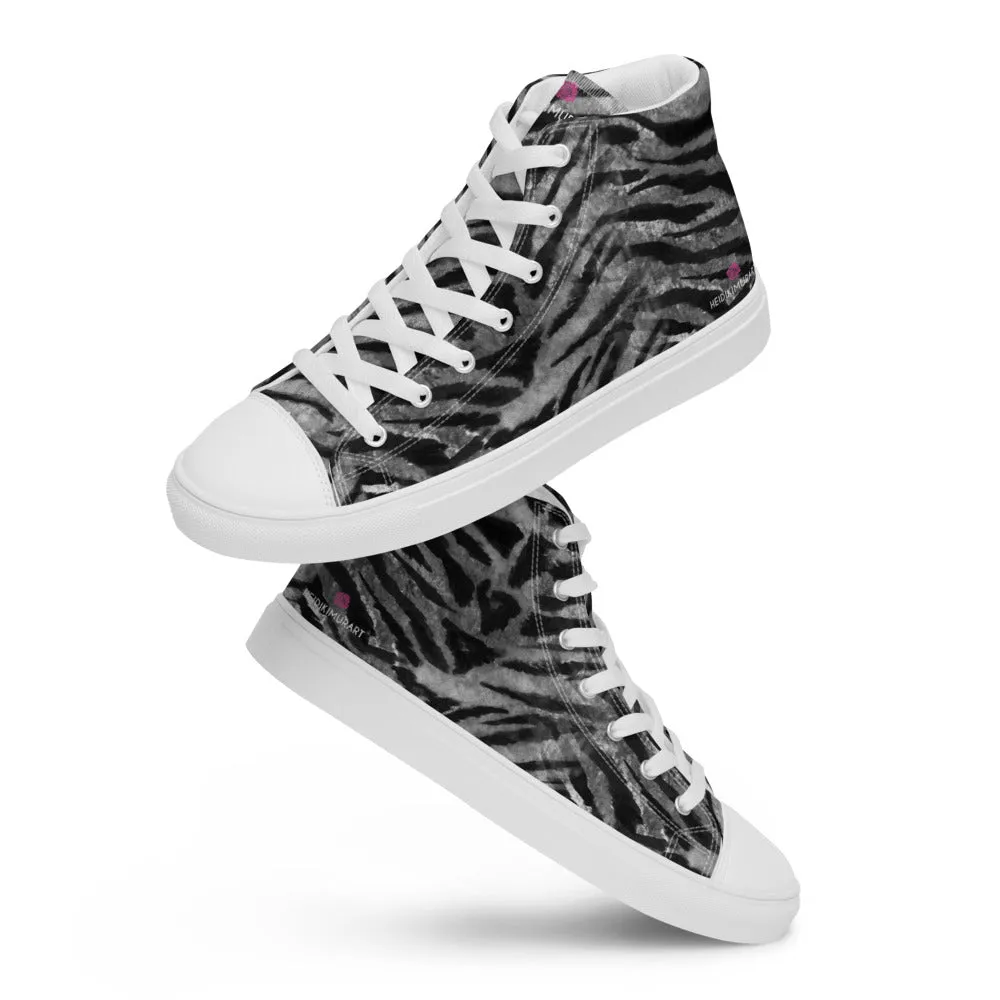 Grey Tiger Striped Men's Sneakers, Tiger Faux Skin Striped Animal Print Designer High Tops For Men