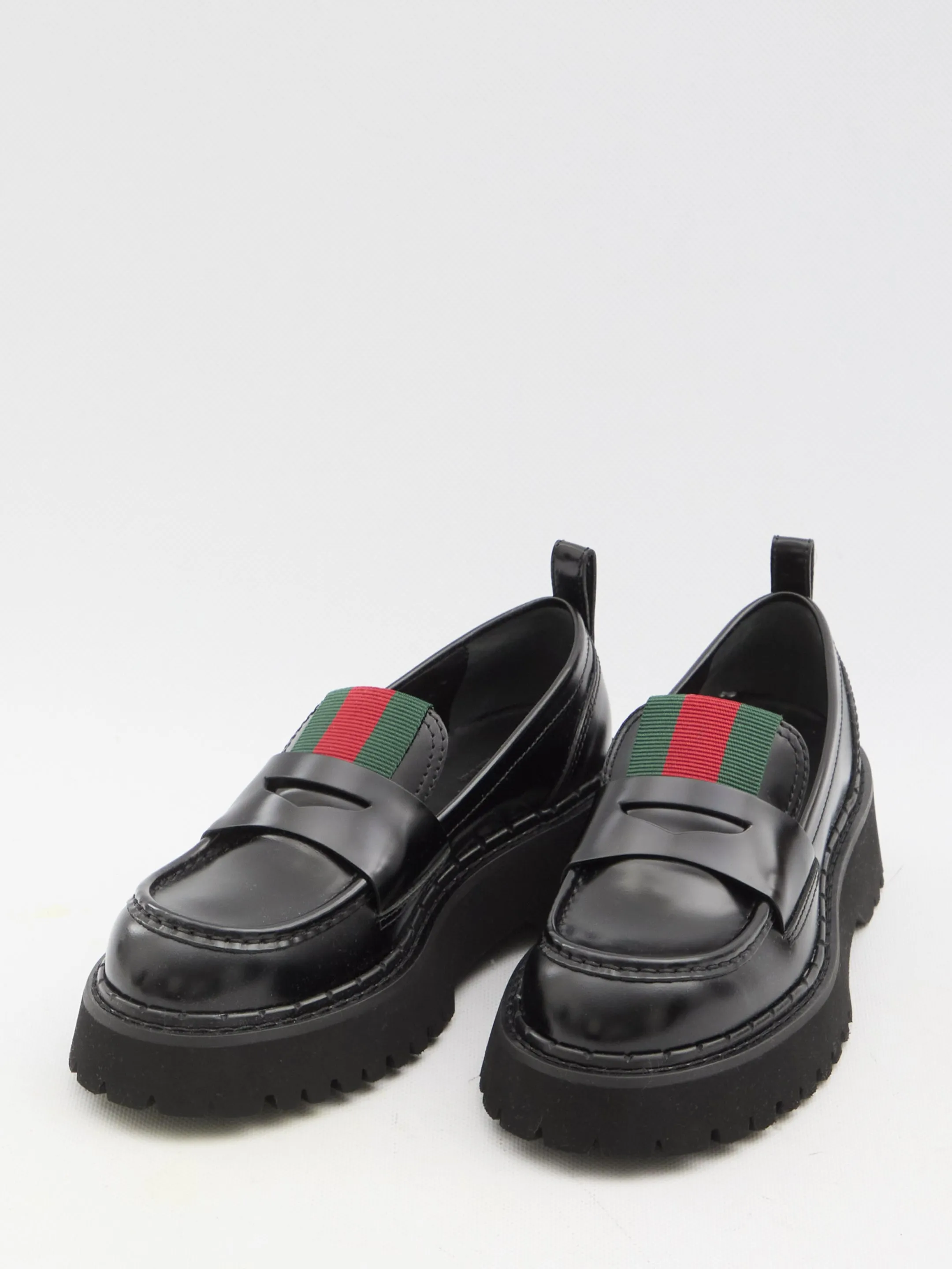 Gucci Web Stripe Leather Loafers