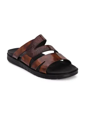 Hitz Men's Tan Leather Indoor Outdoor Open Toe Slippers