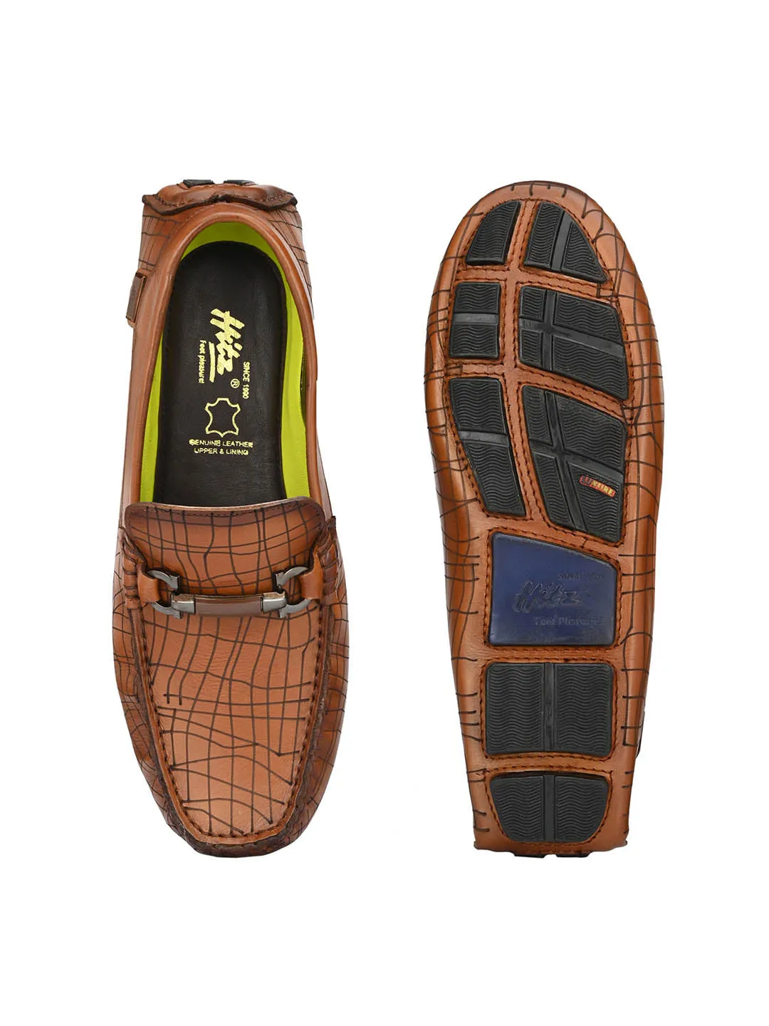 Hitz Men's Tan Leather Slip On Loafer Shoes