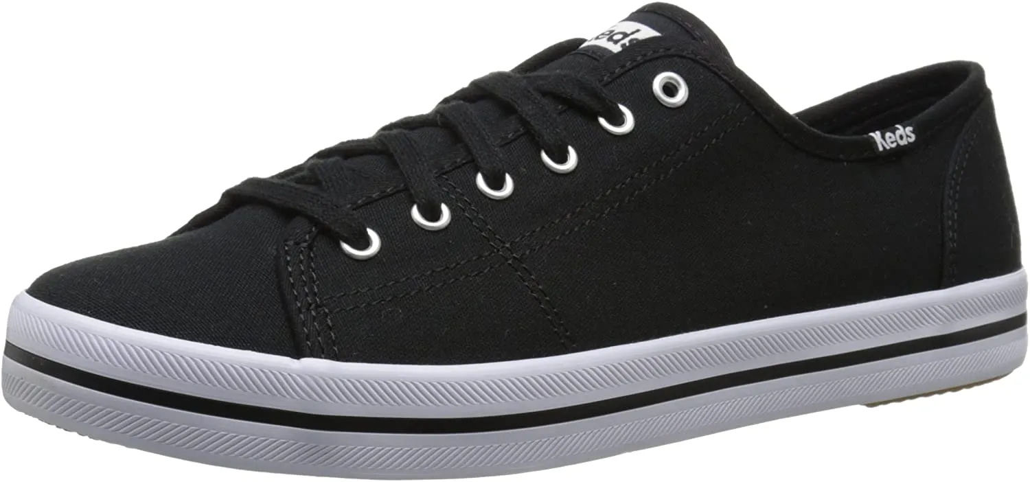 Keds Women's Kickstart Fashion Sneaker Black Canvas Lace Up Fashion Tennis Shoes