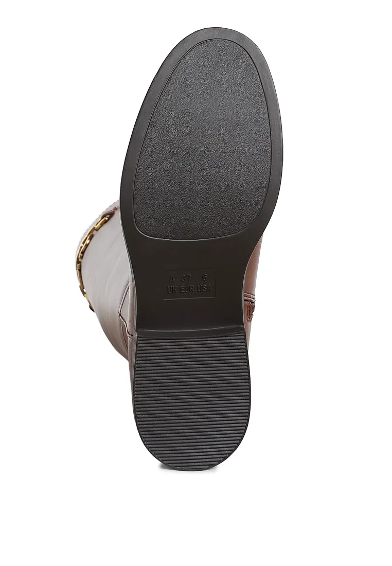 Kiang Metal Chain Link Detail Calf Boots