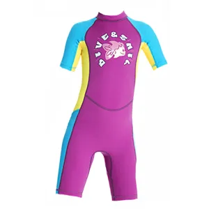Knee Length Dive Mauve Mermaid Color Block Printed Kids Swimwear In Upf 50  Fabric