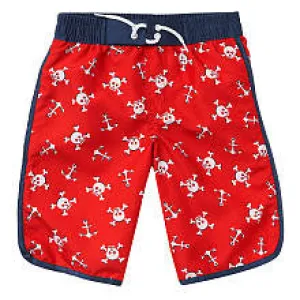 Koala Kids Boys' Red/White Skull and Anchor Swim Trunks