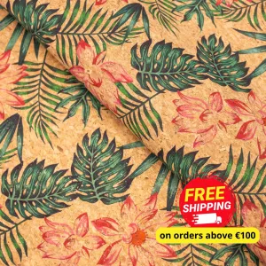 Leaves flower pattern cork leather fabric COF-396