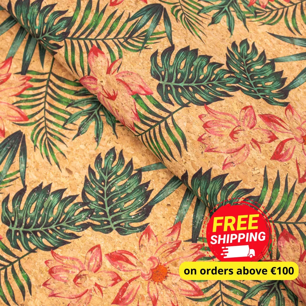 Leaves flower pattern cork leather fabric COF-396