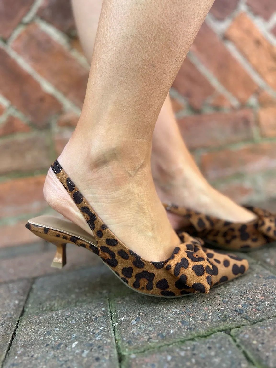 Leopard Kitten Heel Bow Shoes