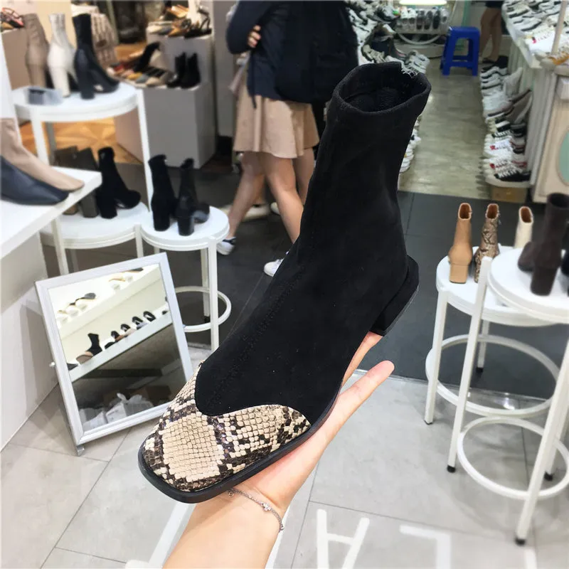 LUXE SEVEN DESIGN CONTRAST TOE PULL ON SOCK BOOTS