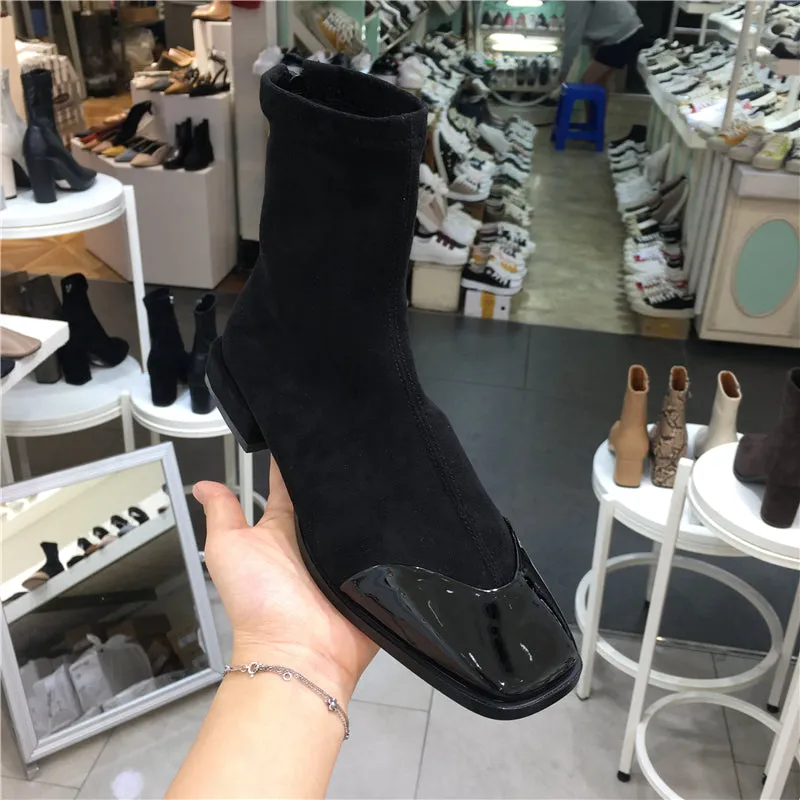 LUXE SEVEN DESIGN CONTRAST TOE PULL ON SOCK BOOTS