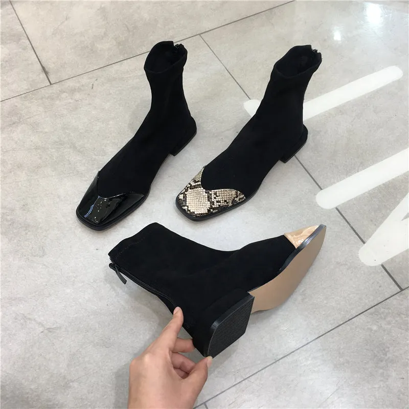 LUXE SEVEN DESIGN CONTRAST TOE PULL ON SOCK BOOTS