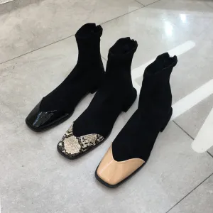 LUXE SEVEN DESIGN CONTRAST TOE PULL ON SOCK BOOTS