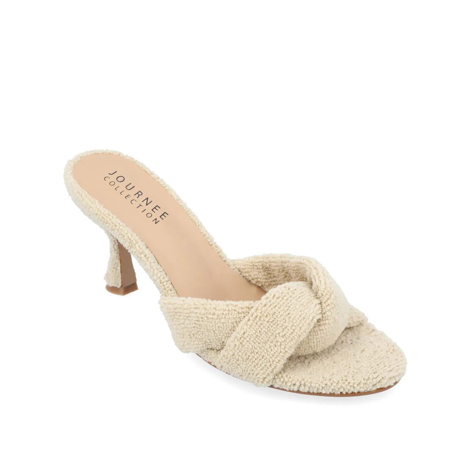MANNON BACKLESS KITTEN HEEL IN TERRY CLOTH