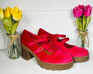 Mary Jane Low Heeled Shoes - Raspberry Red Mary Jane Low Heeled Shoes - Raspberry Red