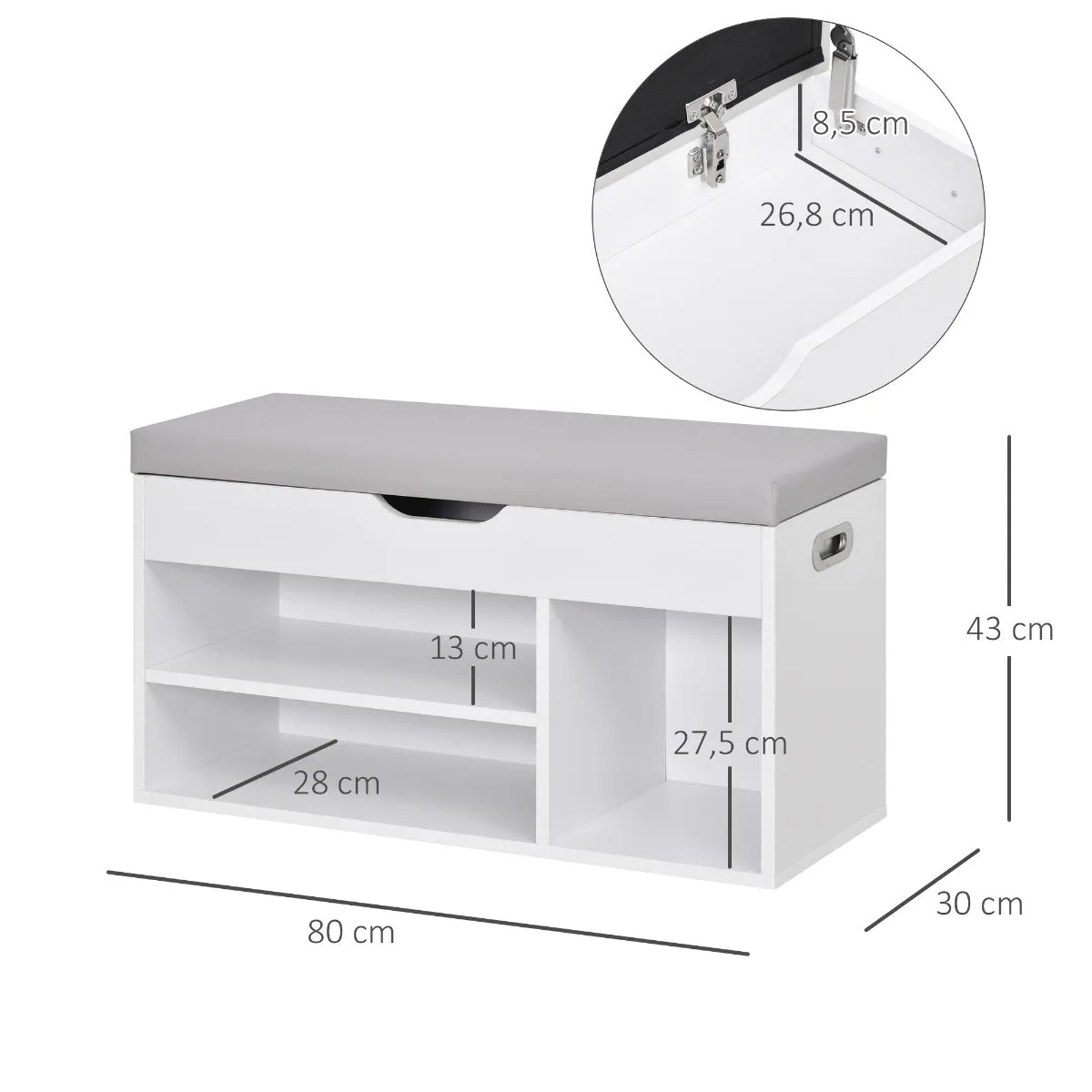 Mobile Shoe Safe Retailed With Back Padded Container and Open rooms 80x30x43cm, White