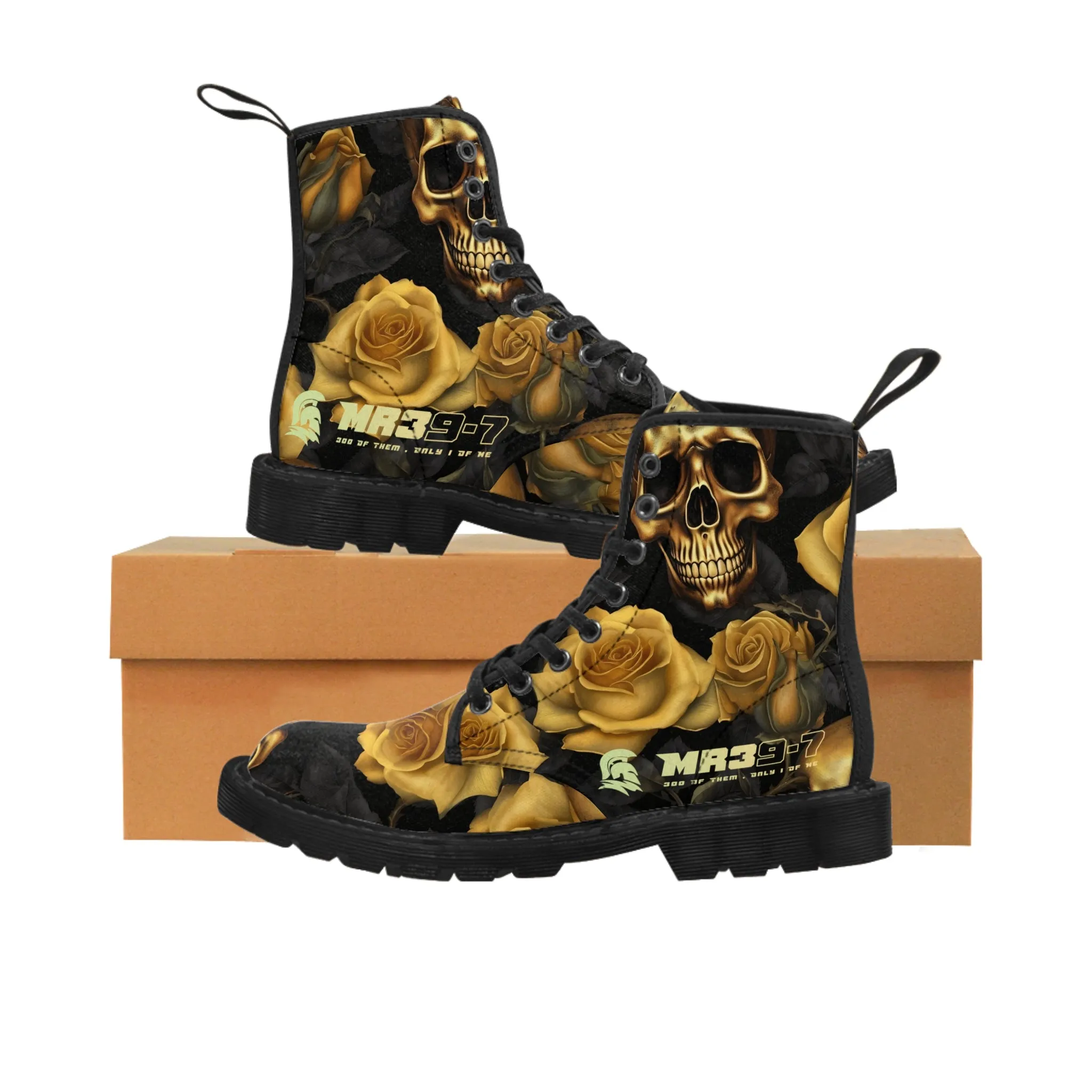MR39'S No 2 Gothic Skulls and Gold Roses Canvas Boots AOP