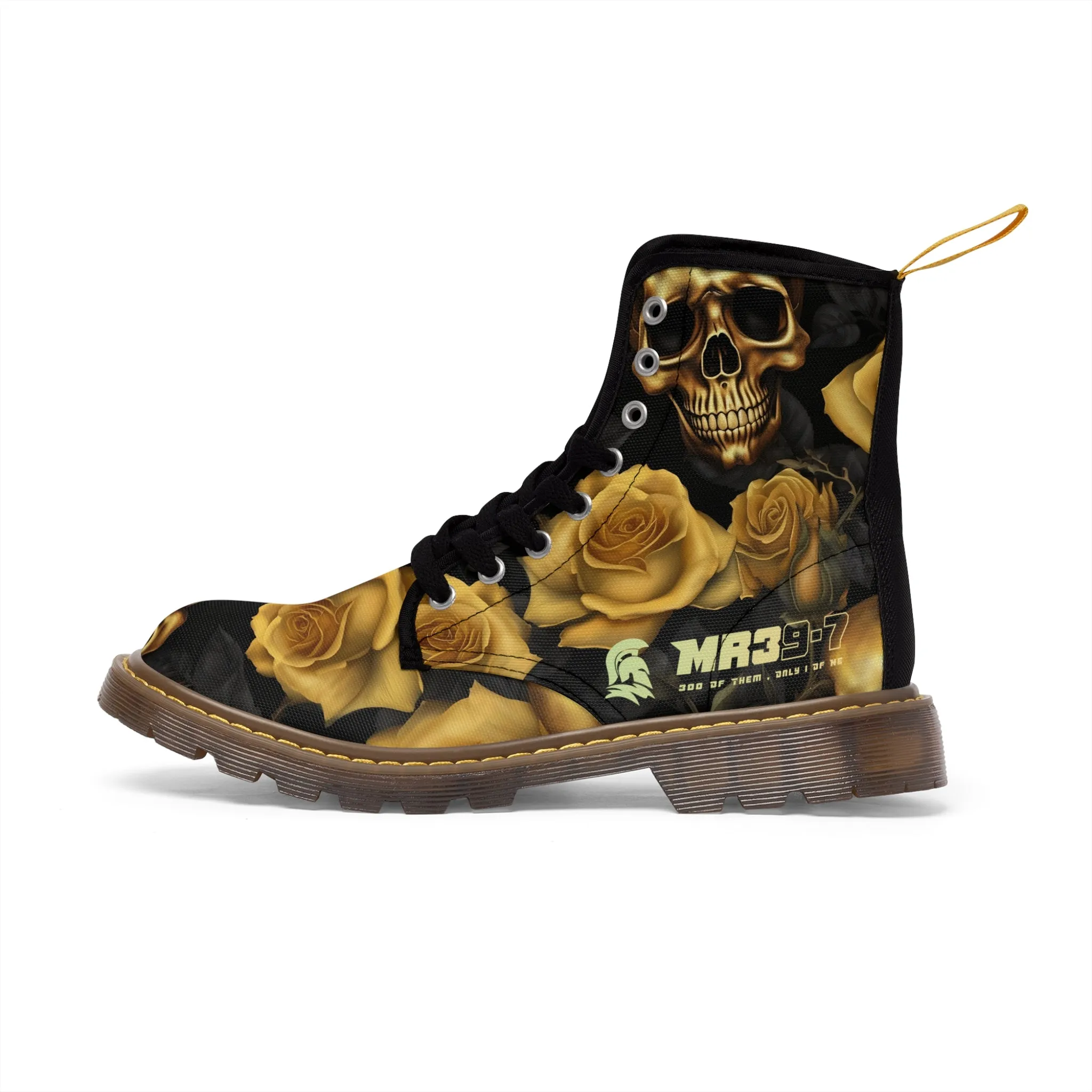 MR39'S No 2 Gothic Skulls and Gold Roses Canvas Boots AOP