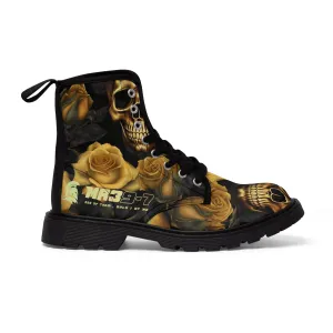 MR39'S No 2 Gothic Skulls and Gold Roses Canvas Boots AOP