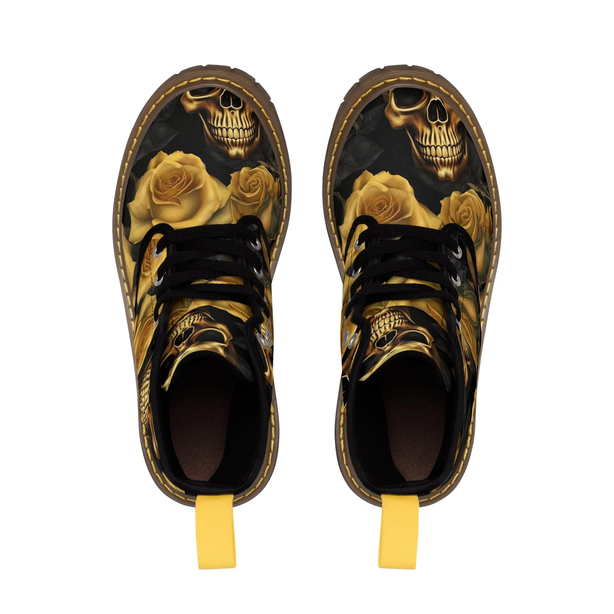 MR39'S No 2 Gothic Skulls and Gold Roses Canvas Boots AOP