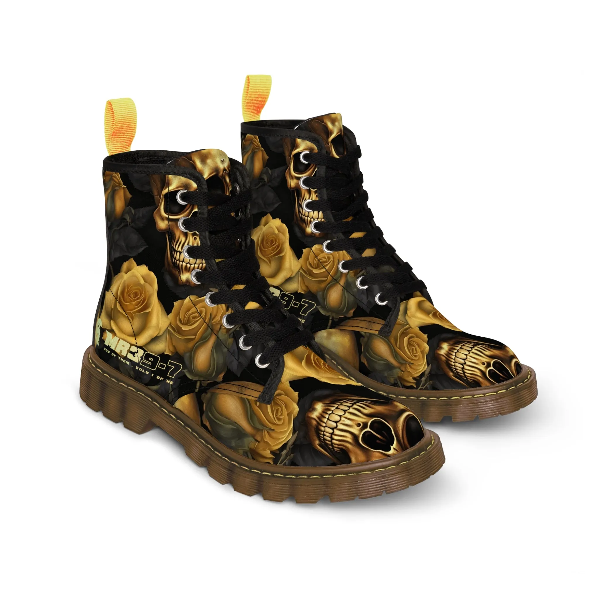 MR39'S No 2 Gothic Skulls and Gold Roses Canvas Boots AOP