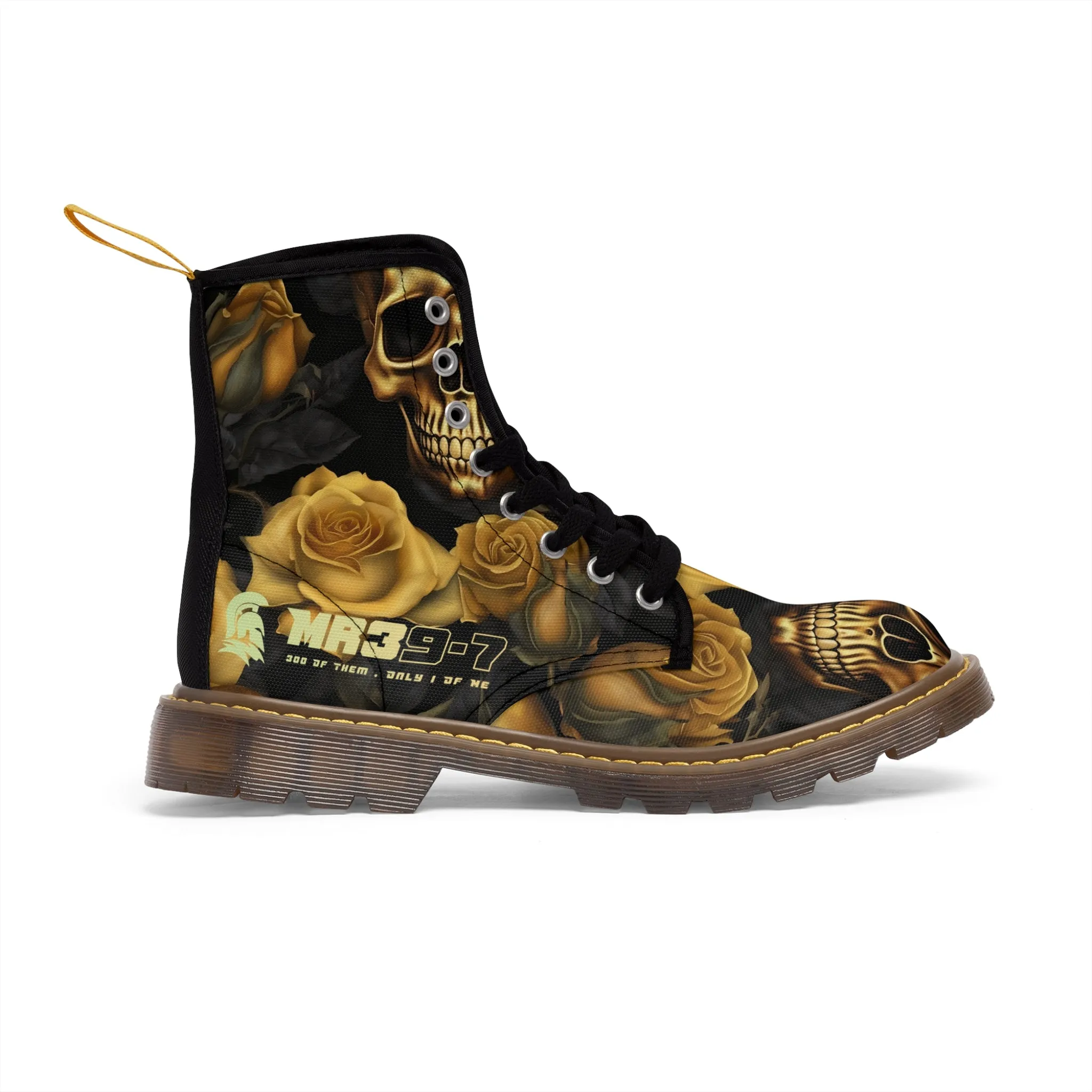 MR39'S No 2 Gothic Skulls and Gold Roses Canvas Boots AOP