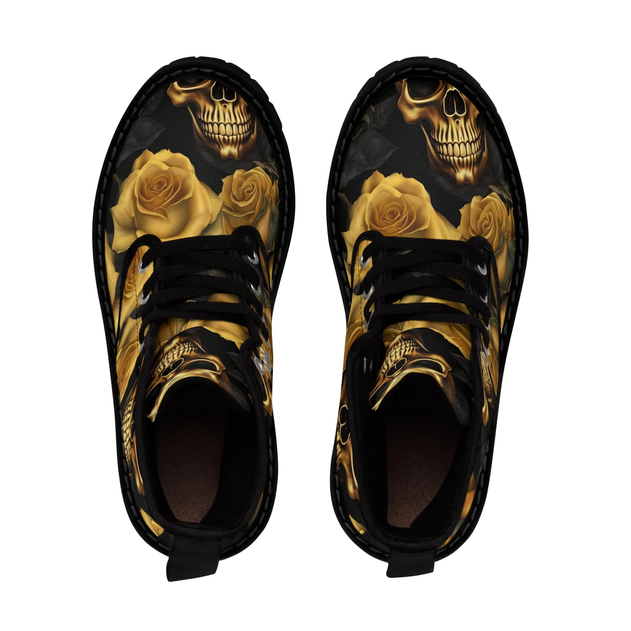 MR39'S No 2 Gothic Skulls and Gold Roses Canvas Boots AOP