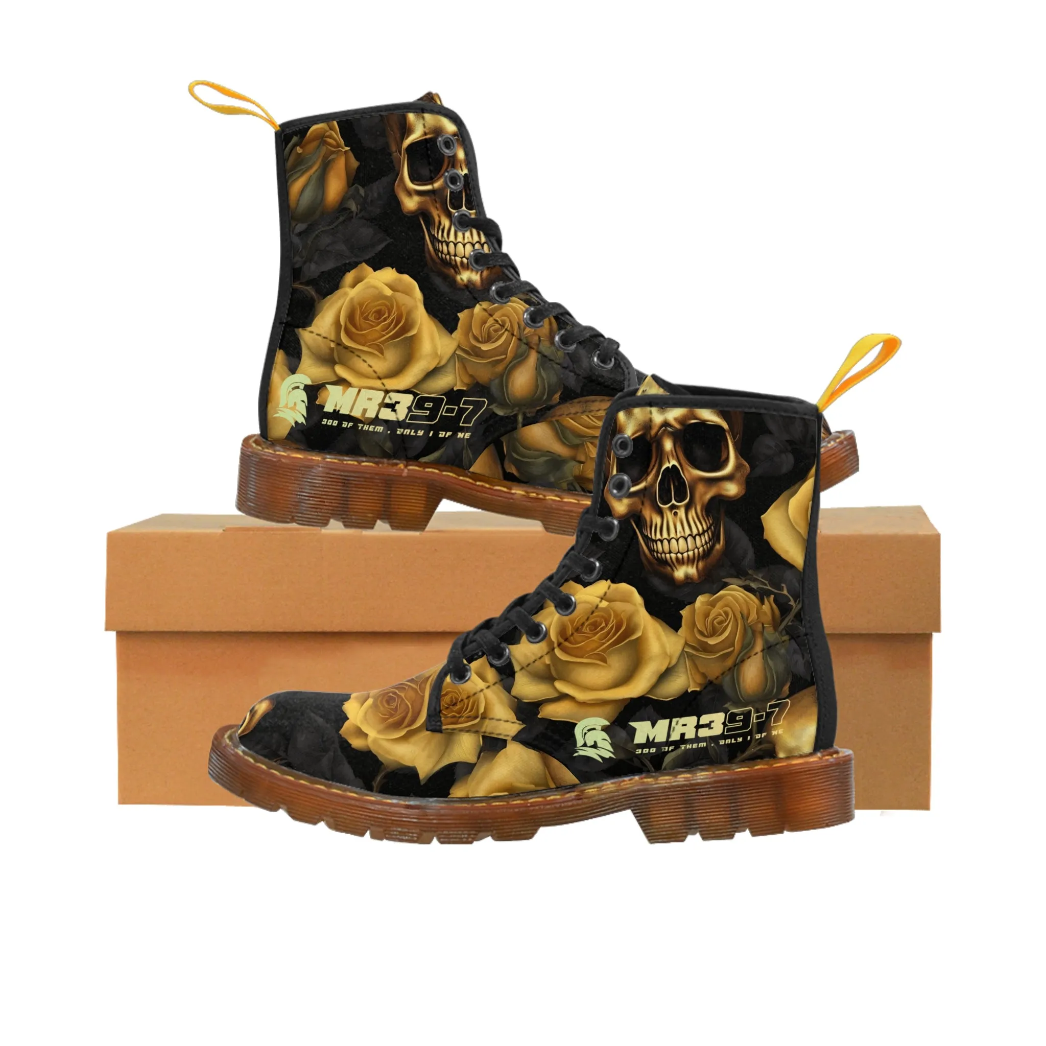 MR39'S No 2 Gothic Skulls and Gold Roses Canvas Boots AOP