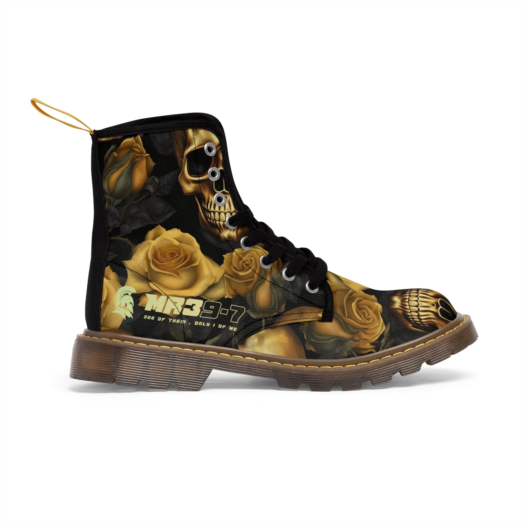 MR39'S No 2 Gothic Skulls and Gold Roses Canvas Boots AOP