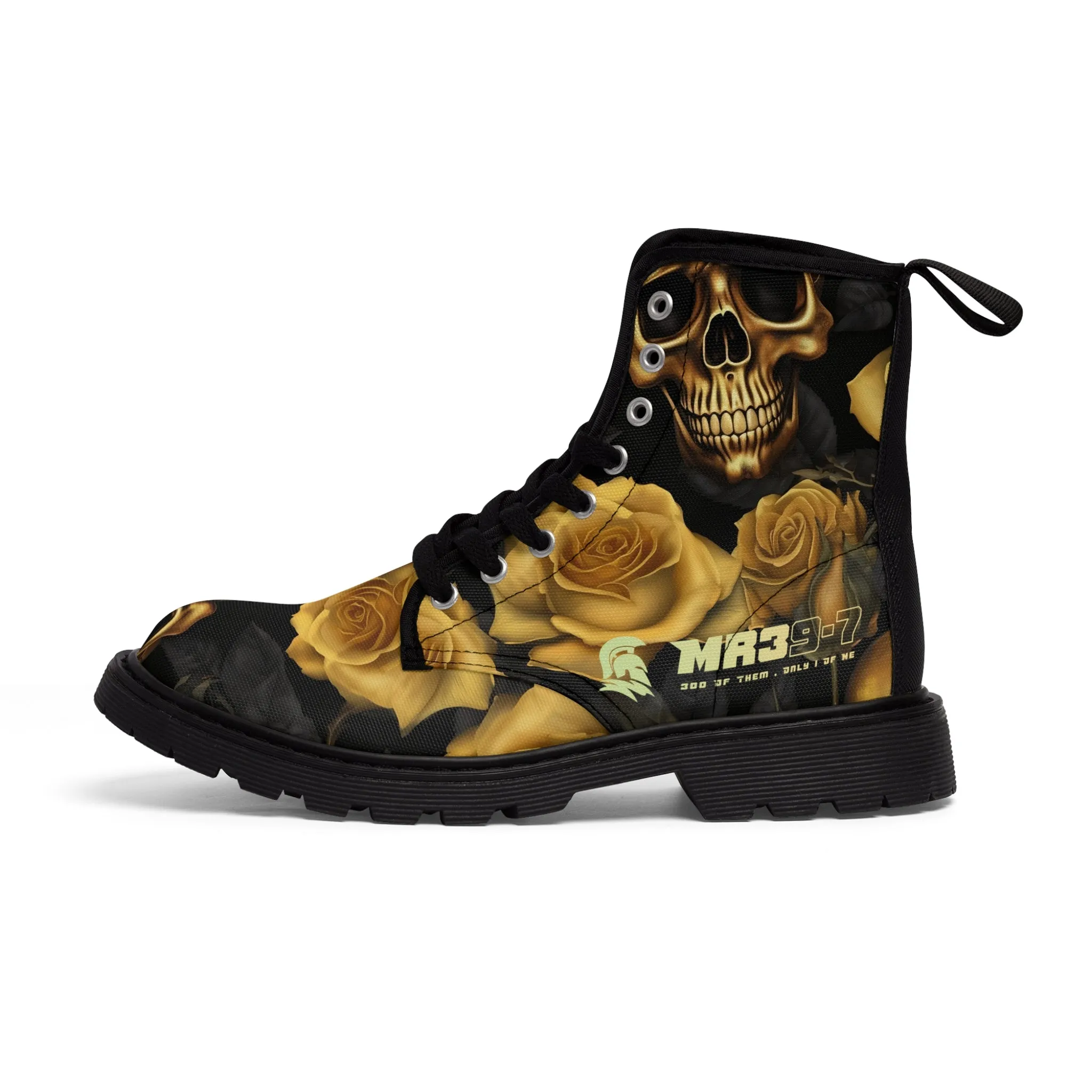 MR39'S No 2 Gothic Skulls and Gold Roses Canvas Boots AOP