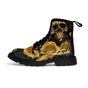 No 2 A1-Vigilante Gothic Skulls and Gold Roses Canvas Boots AOP