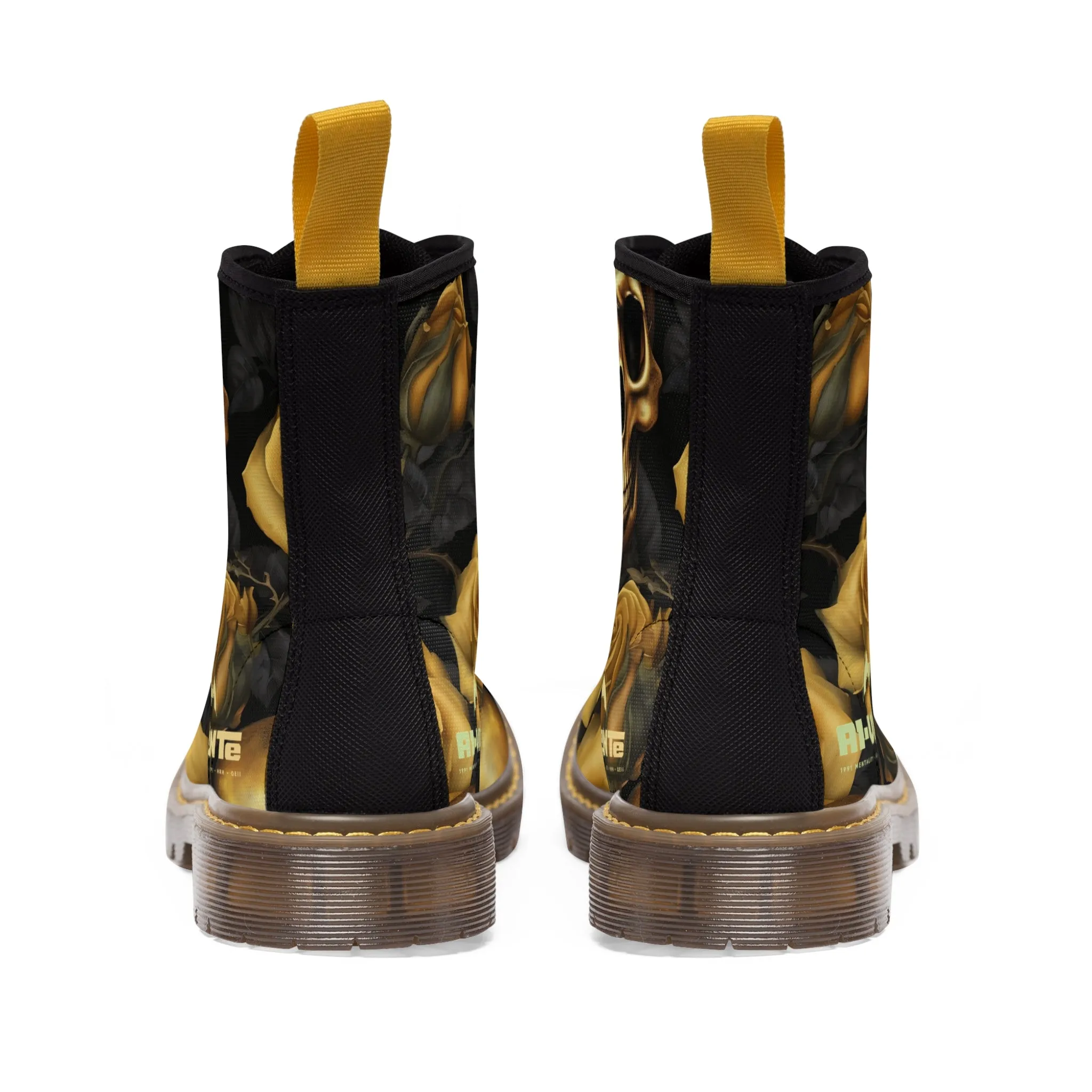 No 2 A1-Vigilante Gothic Skulls and Gold Roses Canvas Boots AOP