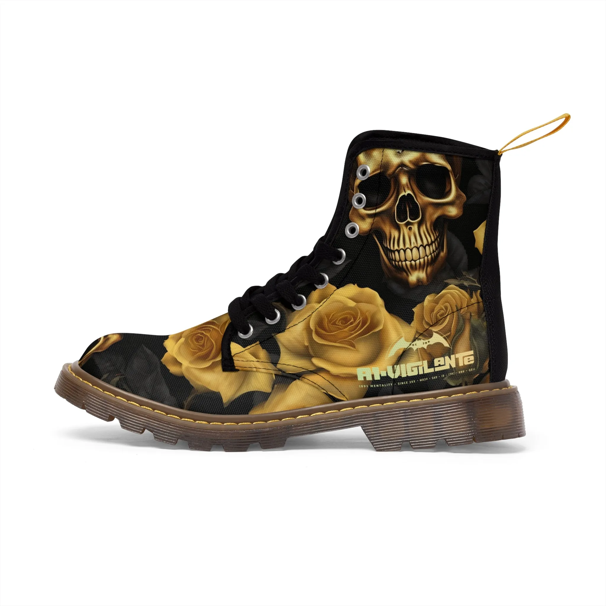 No 2 A1-Vigilante Gothic Skulls and Gold Roses Canvas Boots AOP