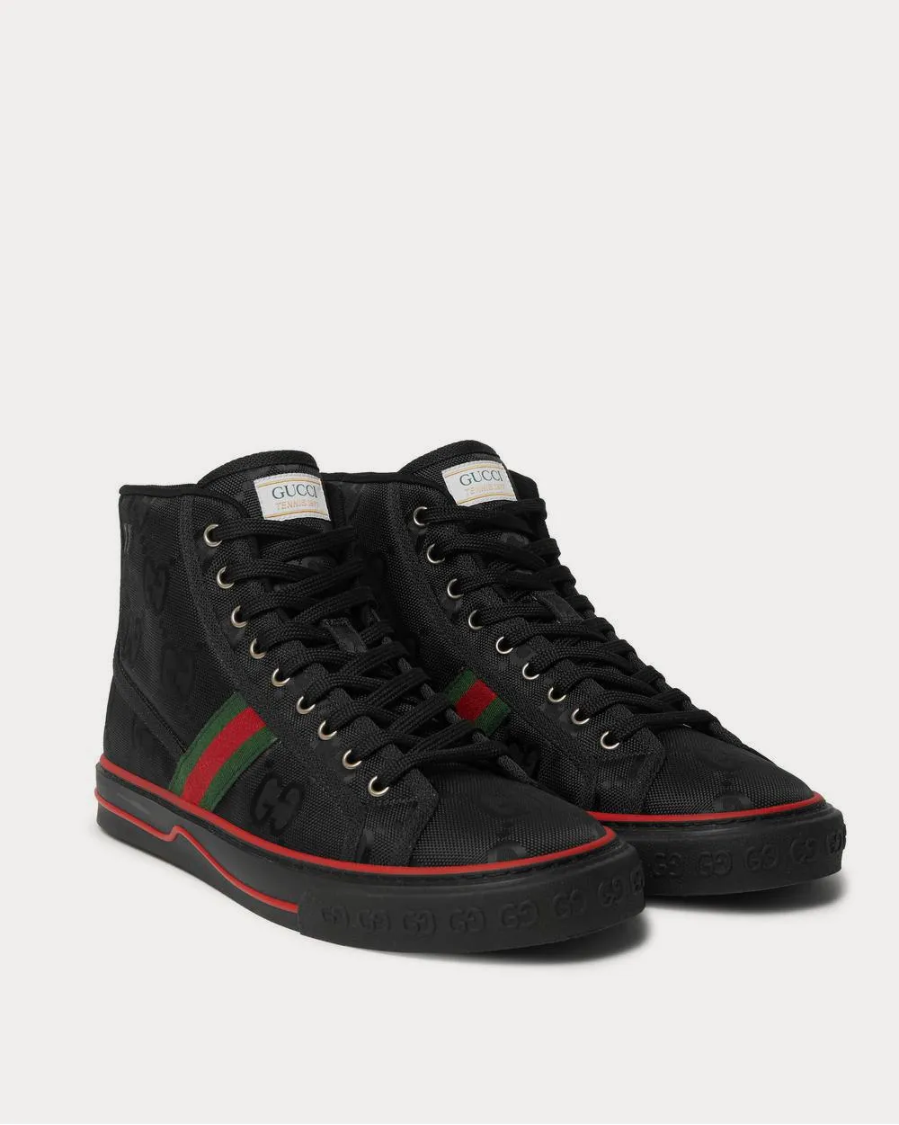 Off the Grid Webbing-Trimmed Monogrammed ECONYL Canvas High-Top  Black high top sneakers