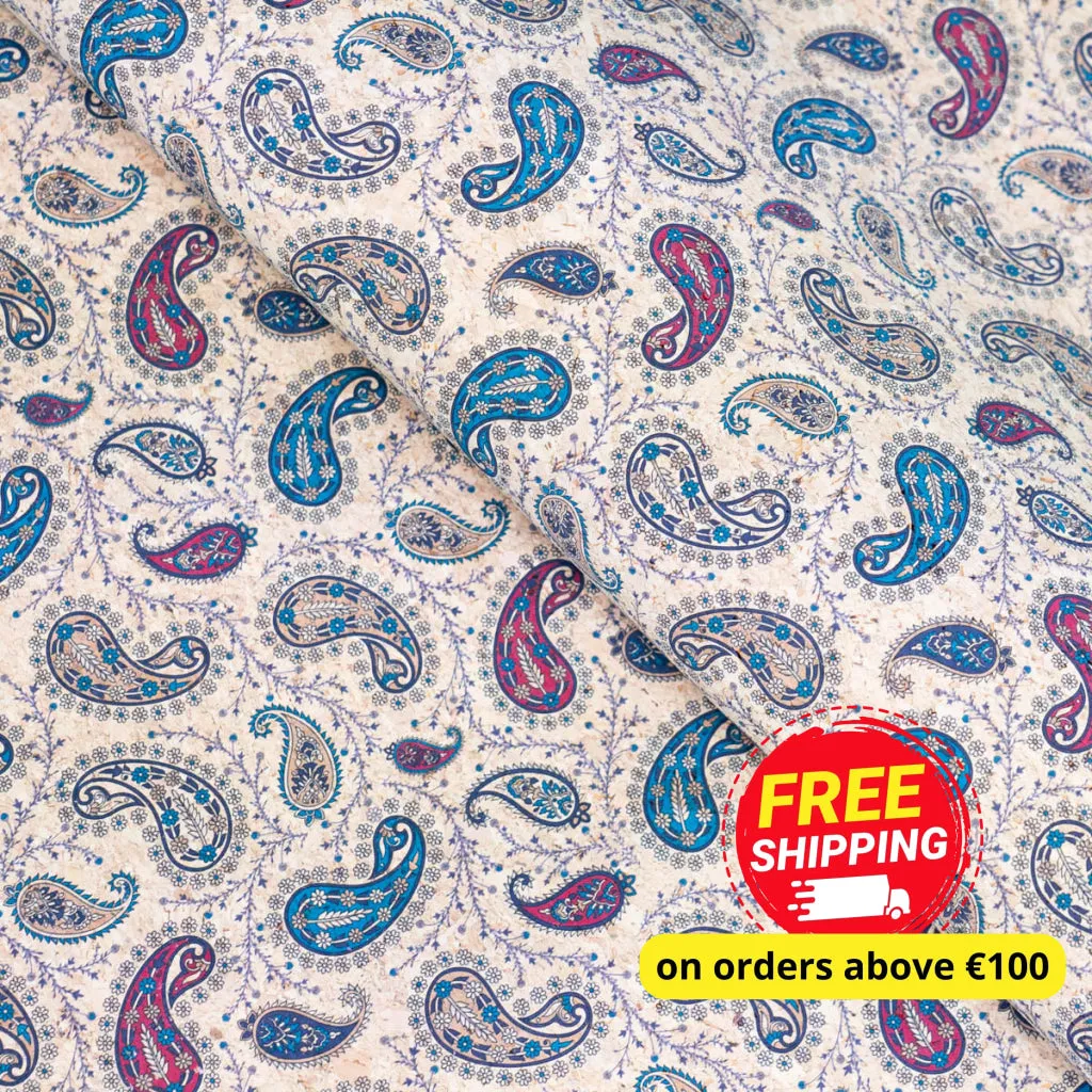 Ornate paisley pattern cork fabric COF-499