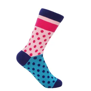 PEPER HAROW Katherine Polka Dot Women's Luxury Cotton Socks - Bubblegum Pink and Blue