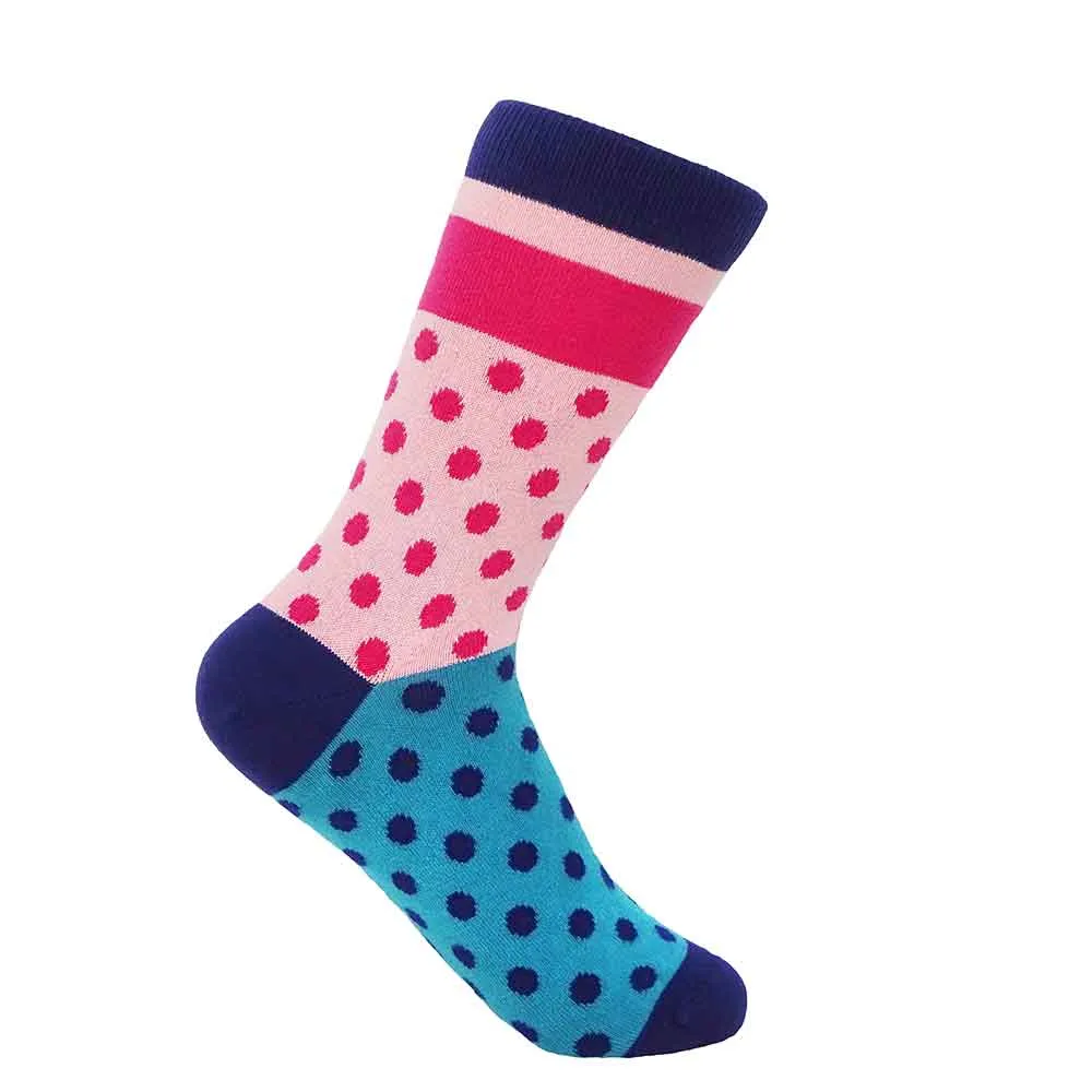 PEPER HAROW Katherine Polka Dot Women's Luxury Cotton Socks - Bubblegum Pink and Blue