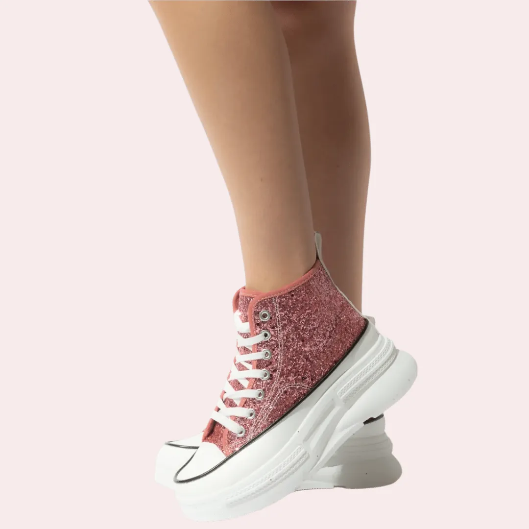 Pink glitter high-top sneakers