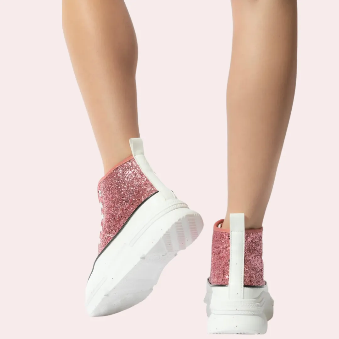 Pink glitter high-top sneakers