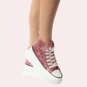Pink glitter high-top sneakers