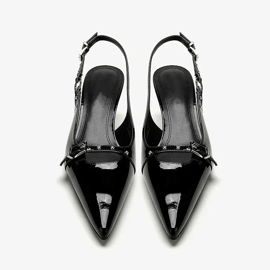 Pointed Slingback with Kitten Heel and Buckle