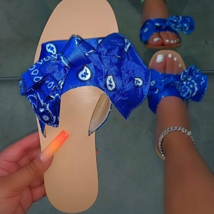 Printed bow slippers SY0109