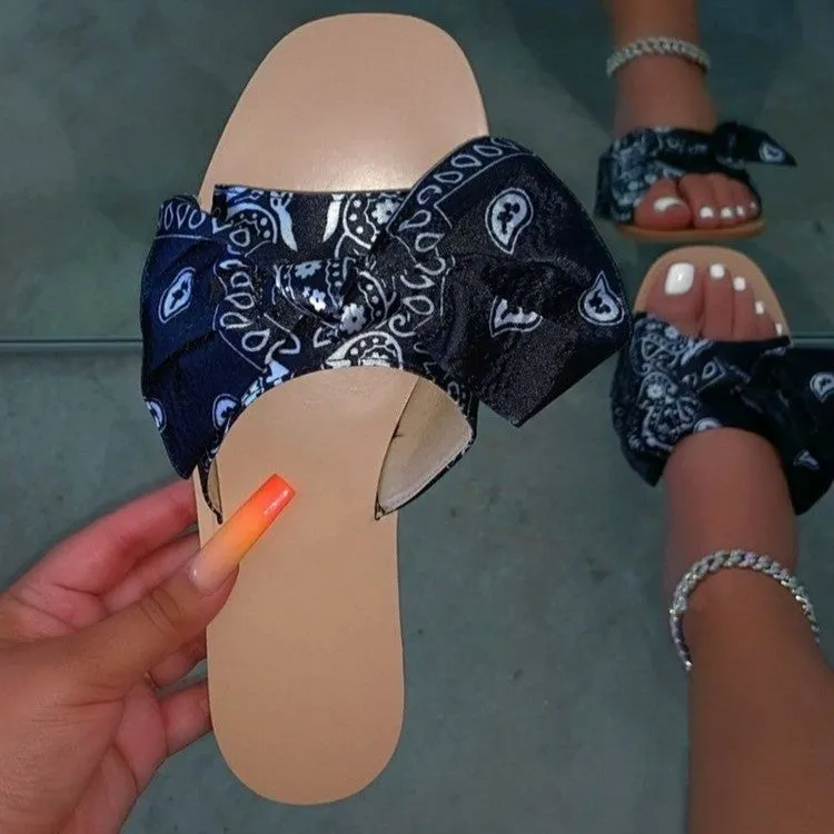 Printed bow slippers SY0109