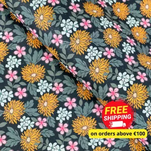 Printed Cork Fabric with Bold Chrysanthemum and Floral Design COF-566