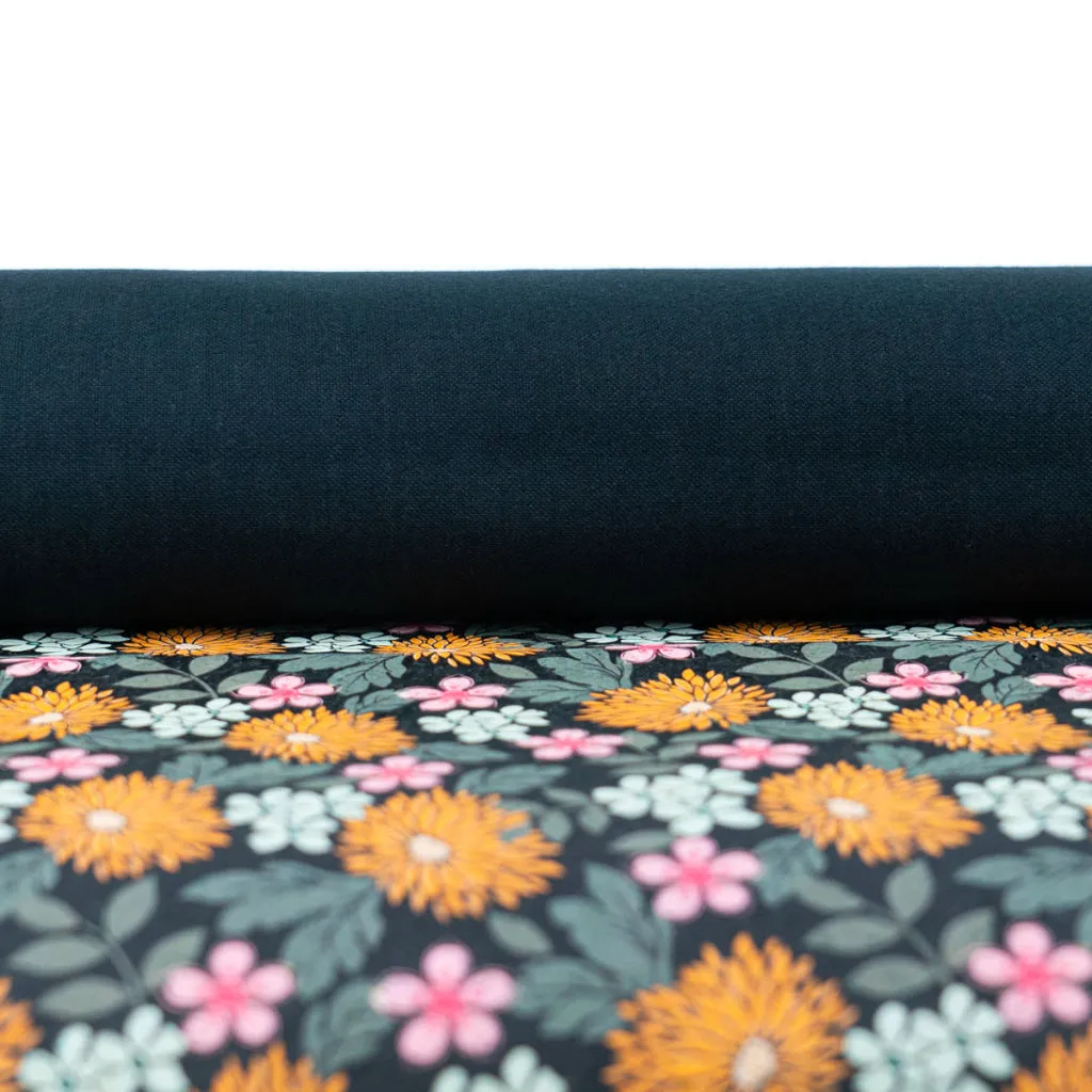 Printed Cork Fabric with Bold Chrysanthemum and Floral Design COF-566