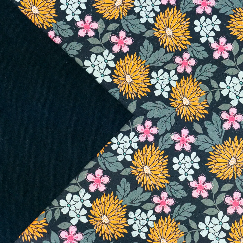 Printed Cork Fabric with Bold Chrysanthemum and Floral Design COF-566